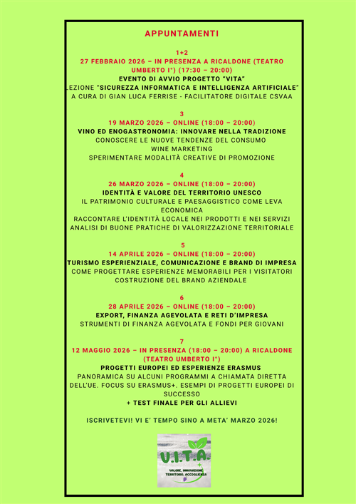 Corso V.I.T.A. – Valore, Innovazione, Territorio, Accoglienza